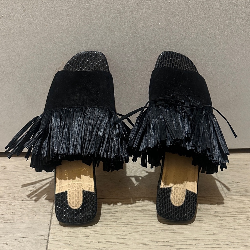 Rare Find! Christian Louboutin Raffia Fringe Sandals